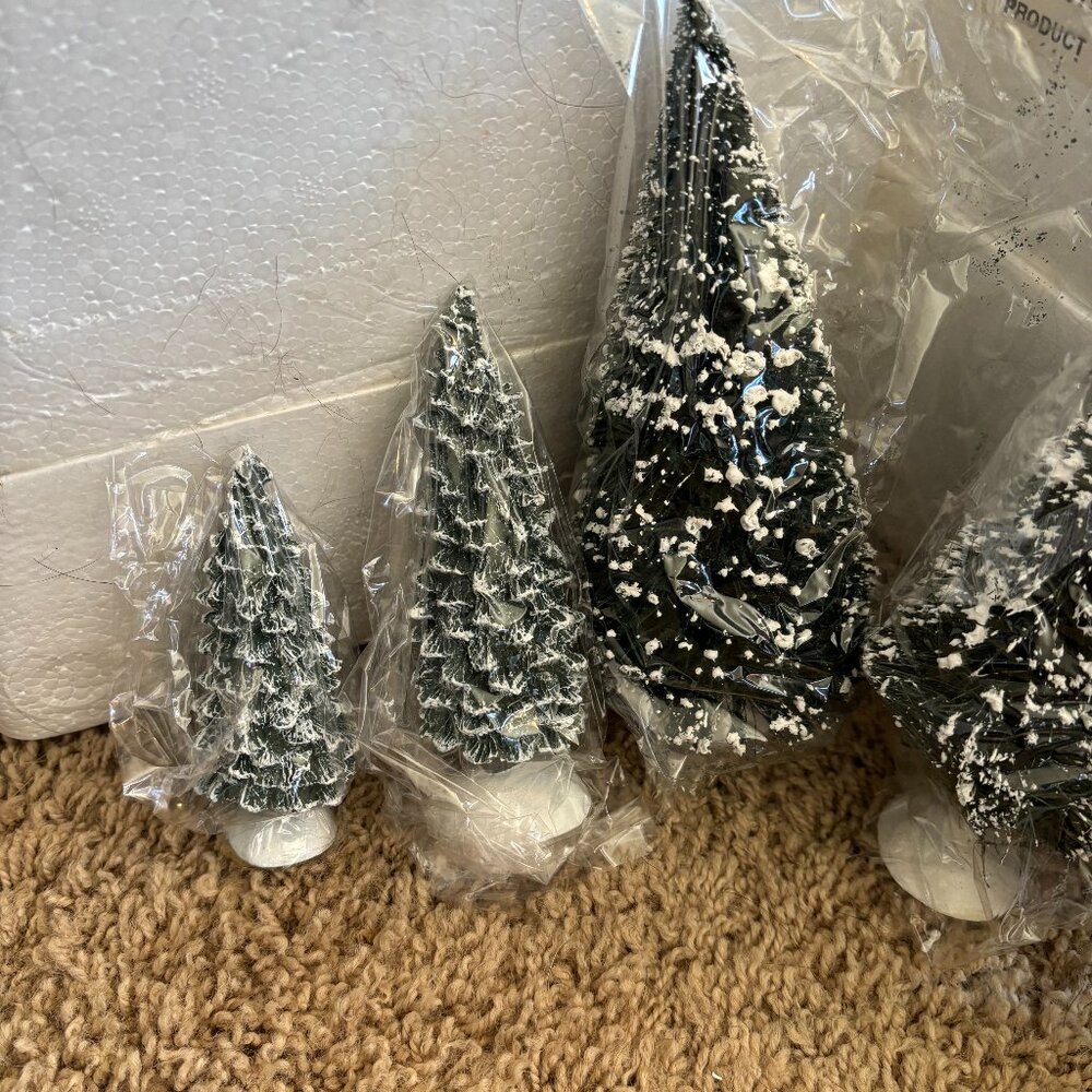 Lot Hawthorne light up Village accessories 6 pine tree 3 elm trees bag snow